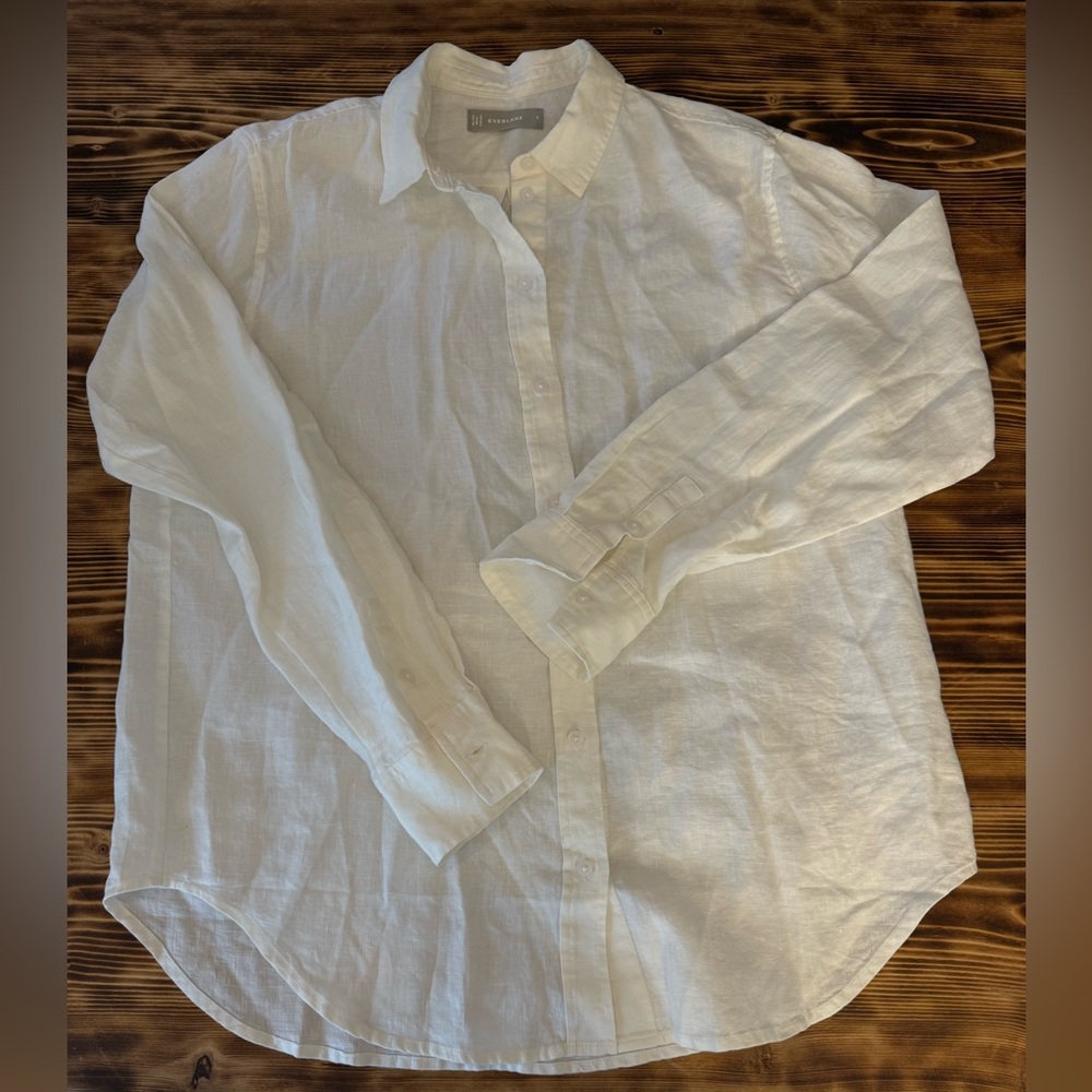 Everlane 100% Linen Button Down Shirt White ResortWear Coastal Minimalist